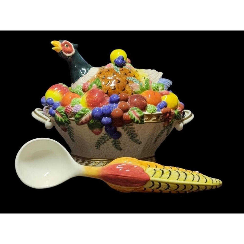 FITZ & FLOYD VENEZIA PHEASANT Soup TUREEN Ladle NEW with Box